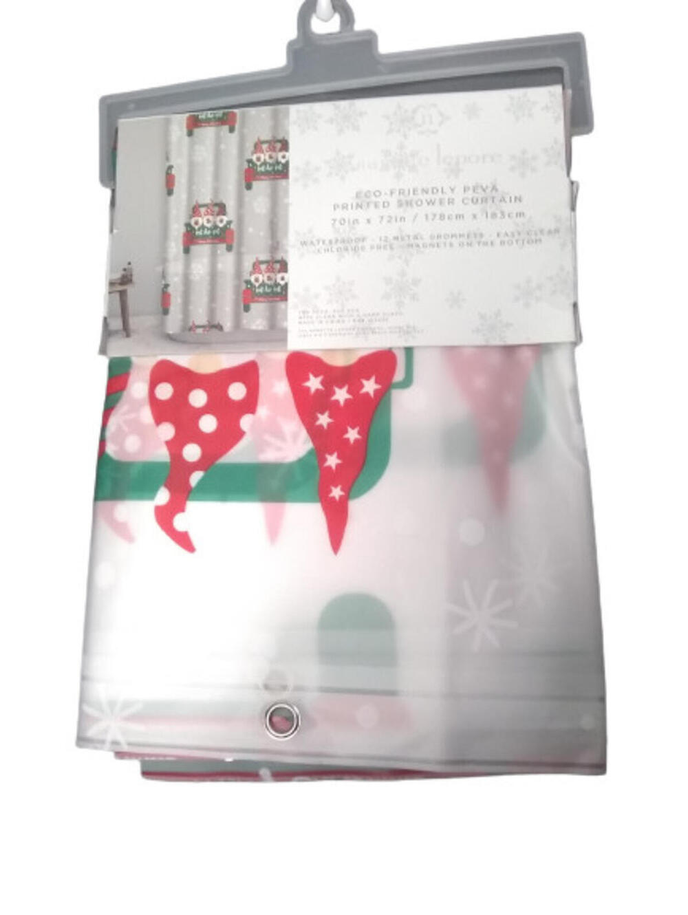 Nanette Lepore Peva Shower Curtain 70"x72" Christmas Elves